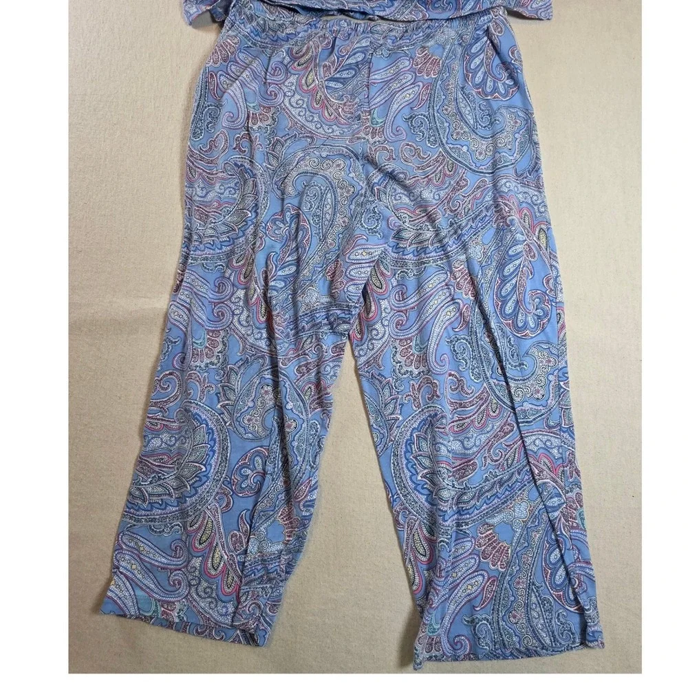 Lauren Ralph Lauren Womens XS Blue Paisley Pajama‎ Set RLR Capri Pants Shirt PJs